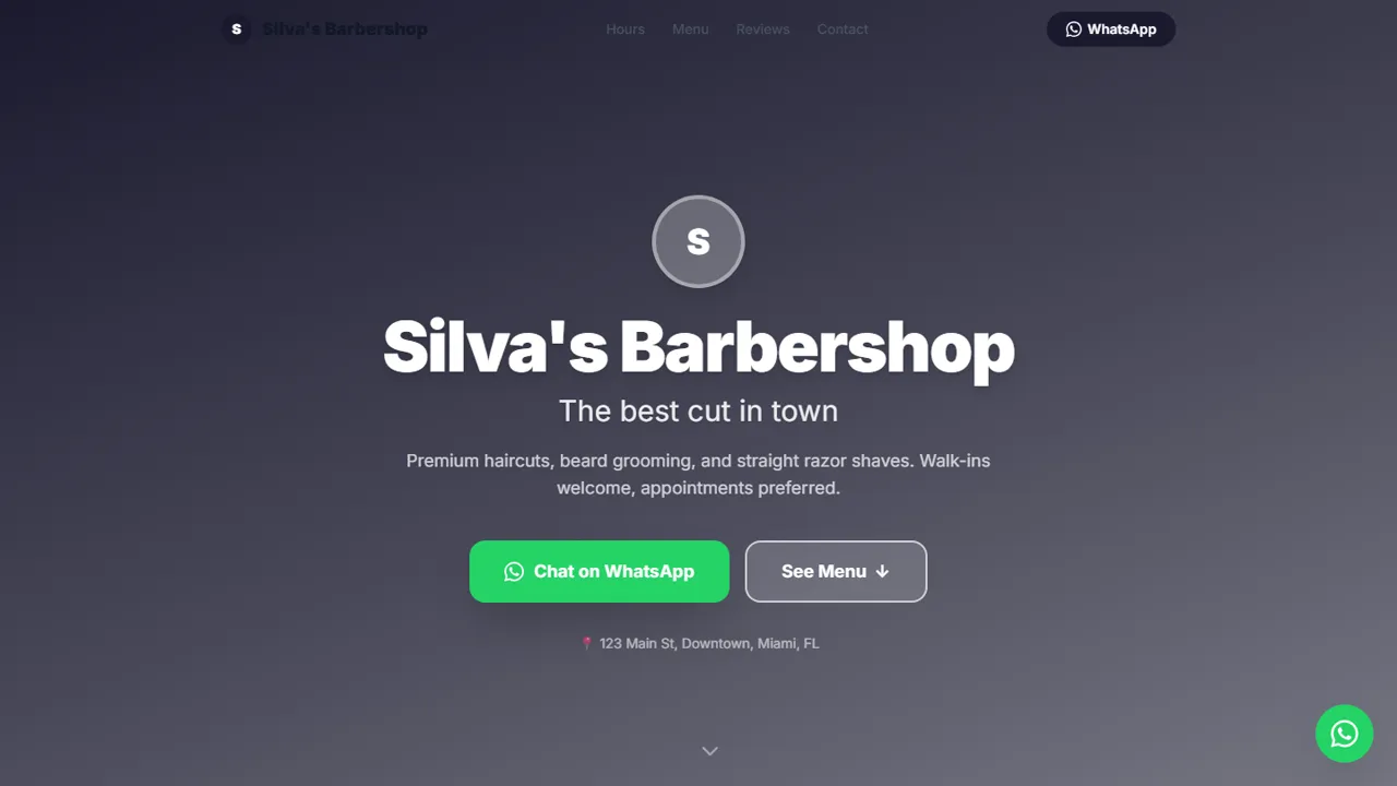 Exemplo em inglês para uma barbearia fictícia