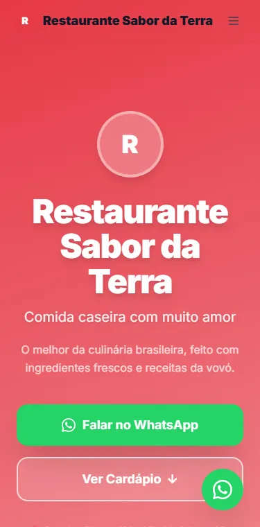 Exemplo do restaurante no celular